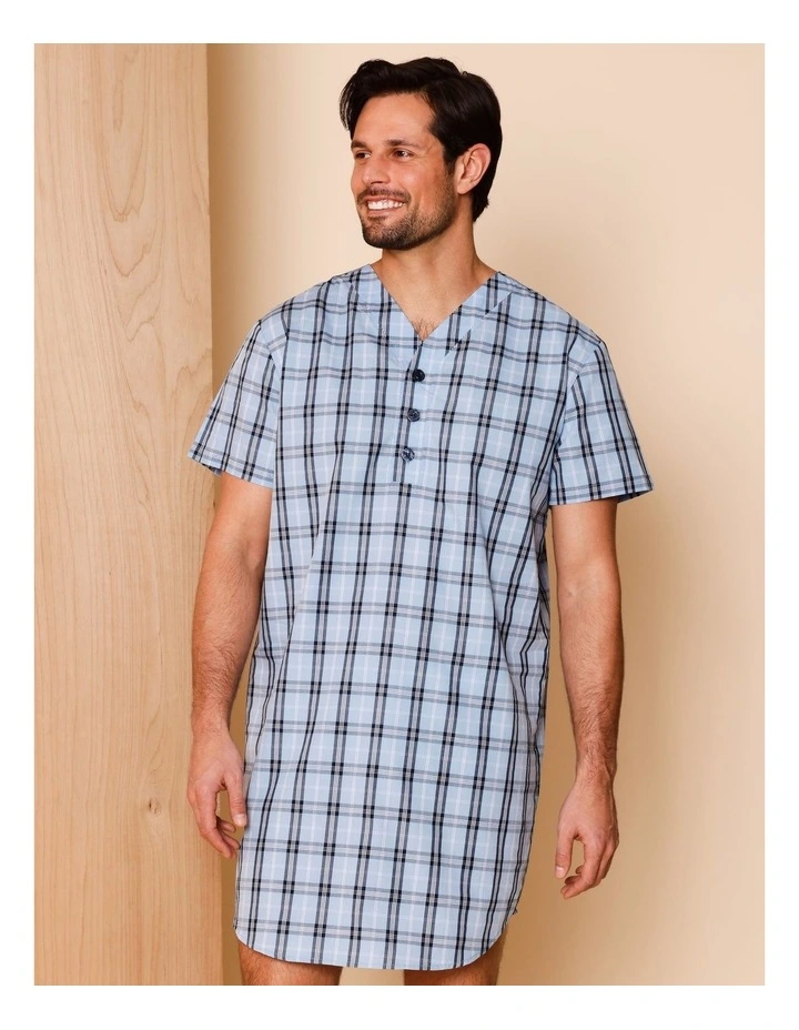 Short Sleeve Poplin Check Niteshirt in Blue image 1