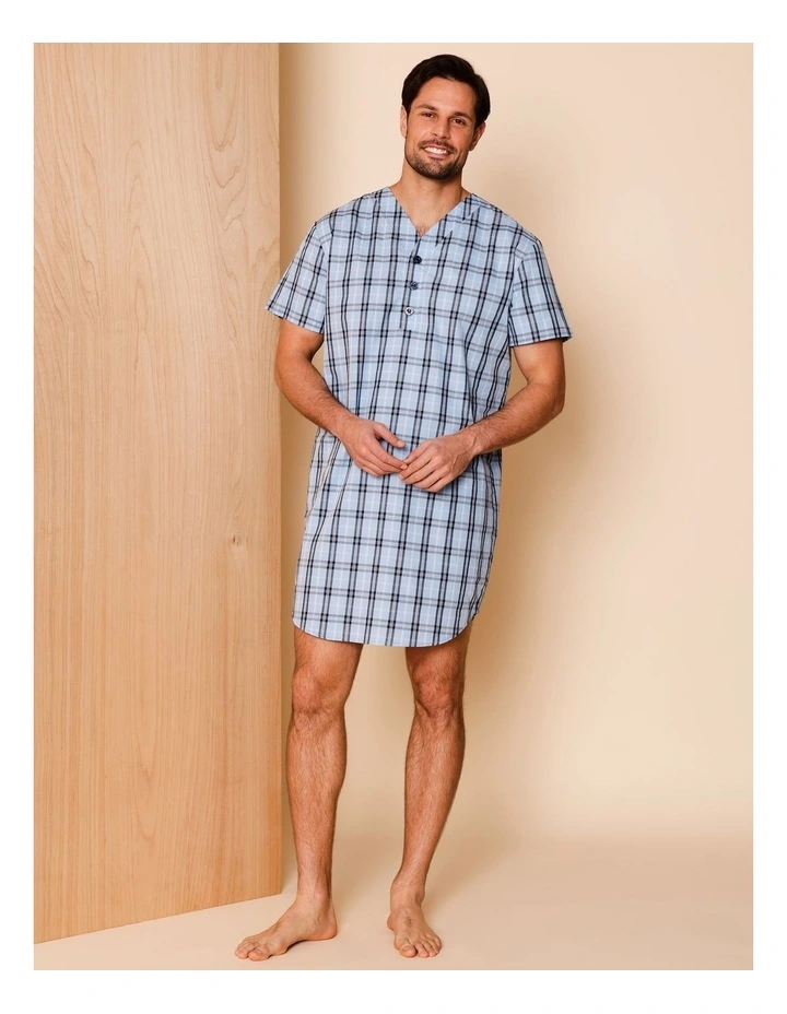 Short Sleeve Poplin Check Niteshirt in Blue image 2