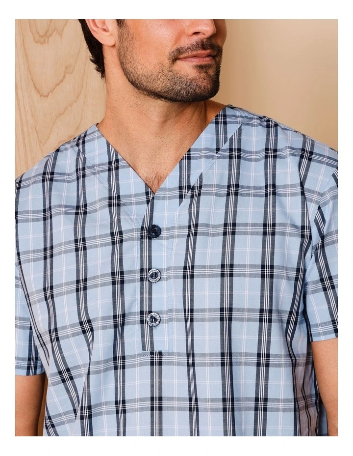 Short Sleeve Poplin Check Niteshirt in Blue image 3