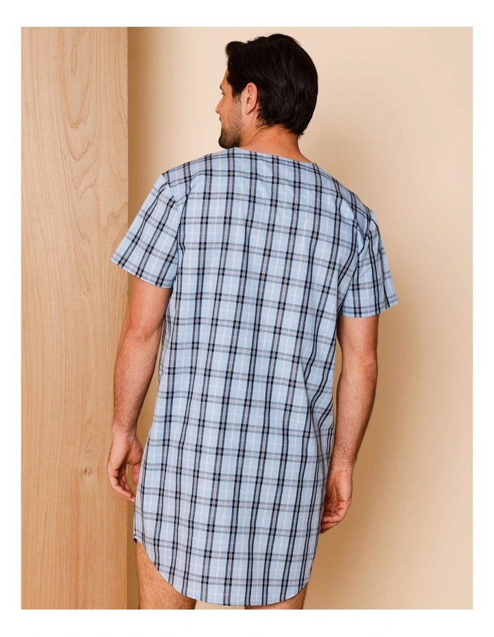 Short Sleeve Poplin Check Niteshirt in Blue image 4