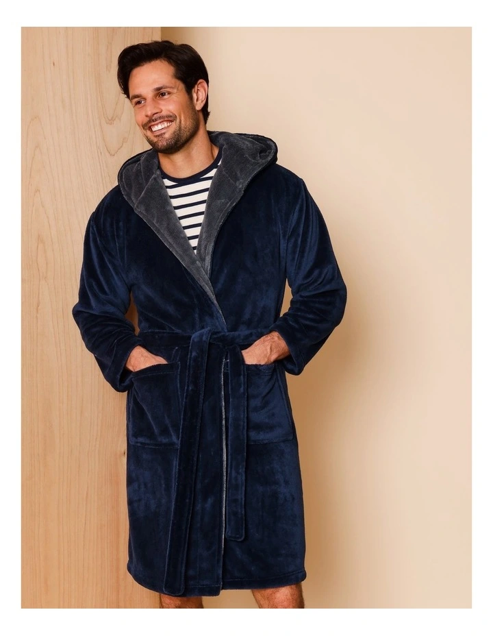 Hooded Robe in Navy image 1