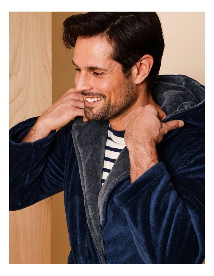 Hooded Robe in Navy image 2