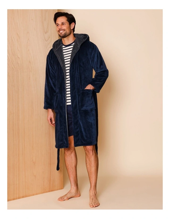 Hooded Robe in Navy image 3