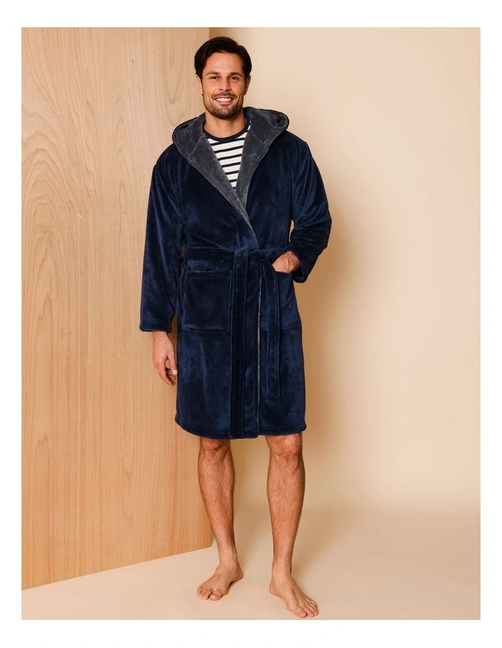 Hooded Robe in Navy image 5