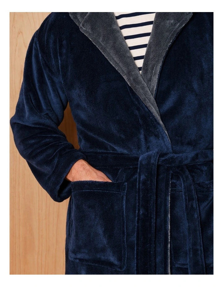 Hooded Robe in Navy image 6