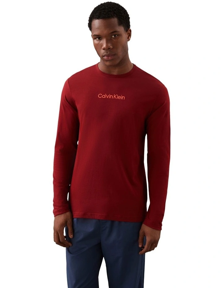 100% Cotton L/S Crew Neck in Red image 1