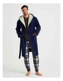 Plain Hooded Robe in Navy