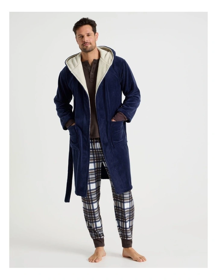 Plain Hooded Robe in Navy image 1