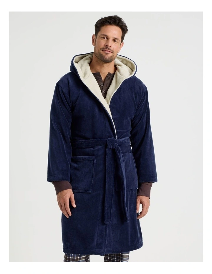 Plain Hooded Robe in Navy image 2