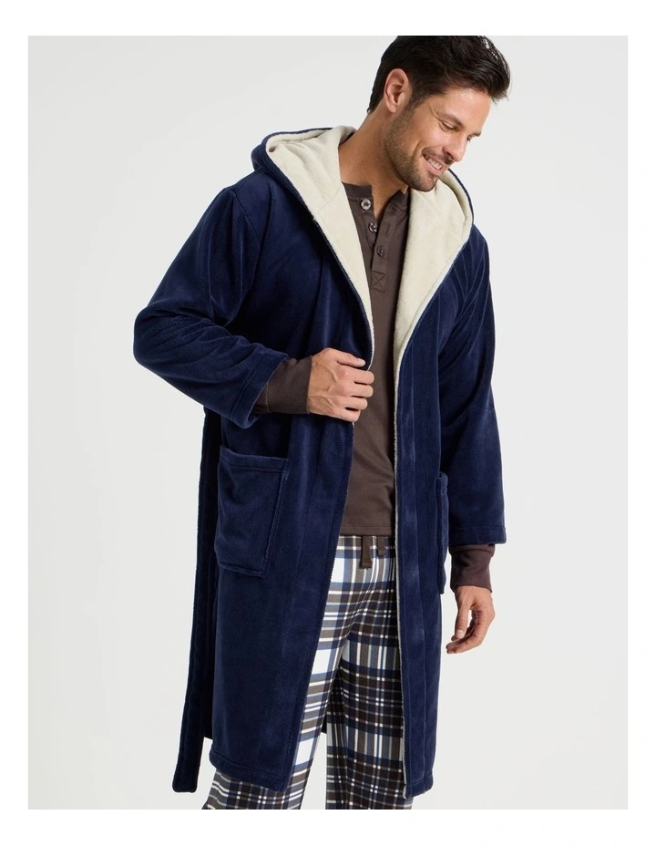 Plain Hooded Robe in Navy image 5