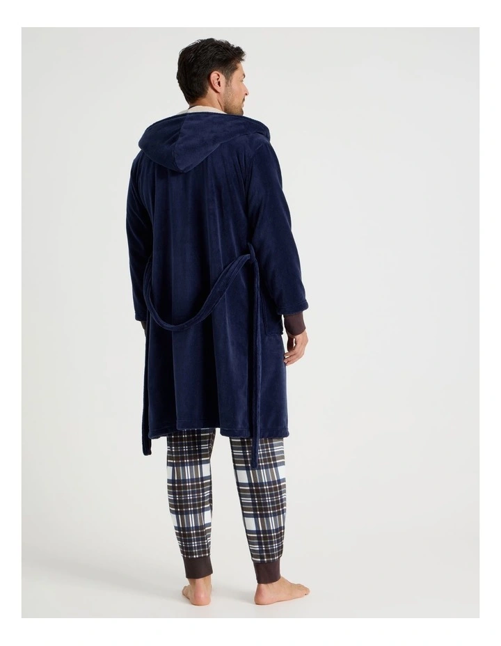 Plain Hooded Robe in Navy image 6
