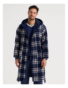 Hooded Robe in Navy Check