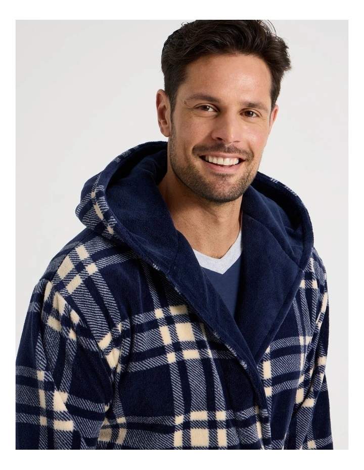 Hooded Robe in Navy Check image 3