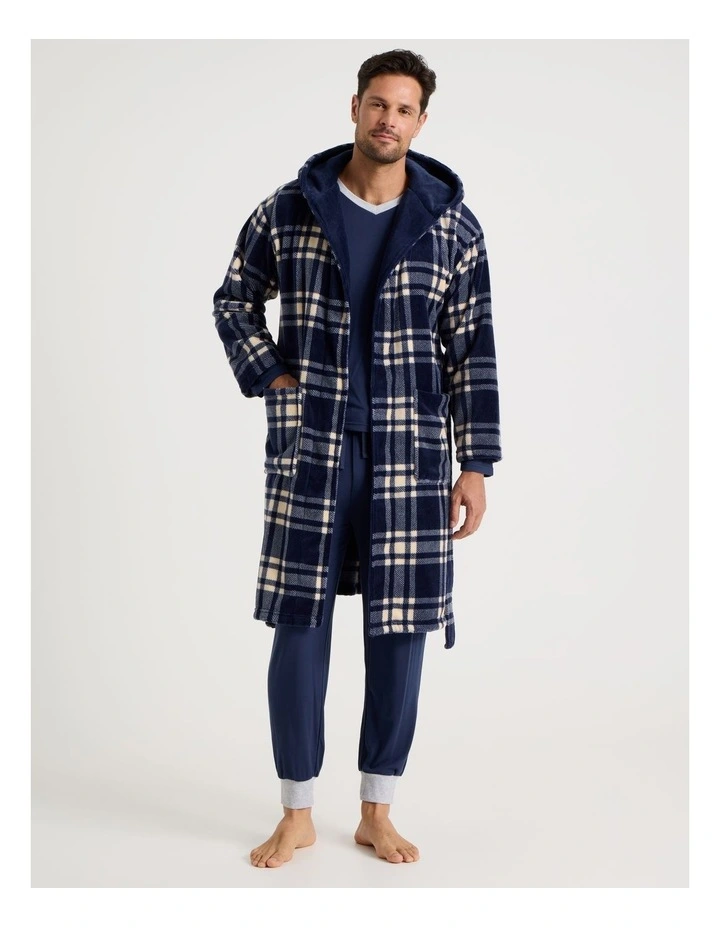 Hooded Robe in Navy Check image 5