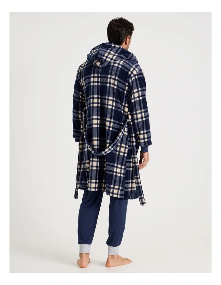 Hooded Robe in Navy Check image 6
