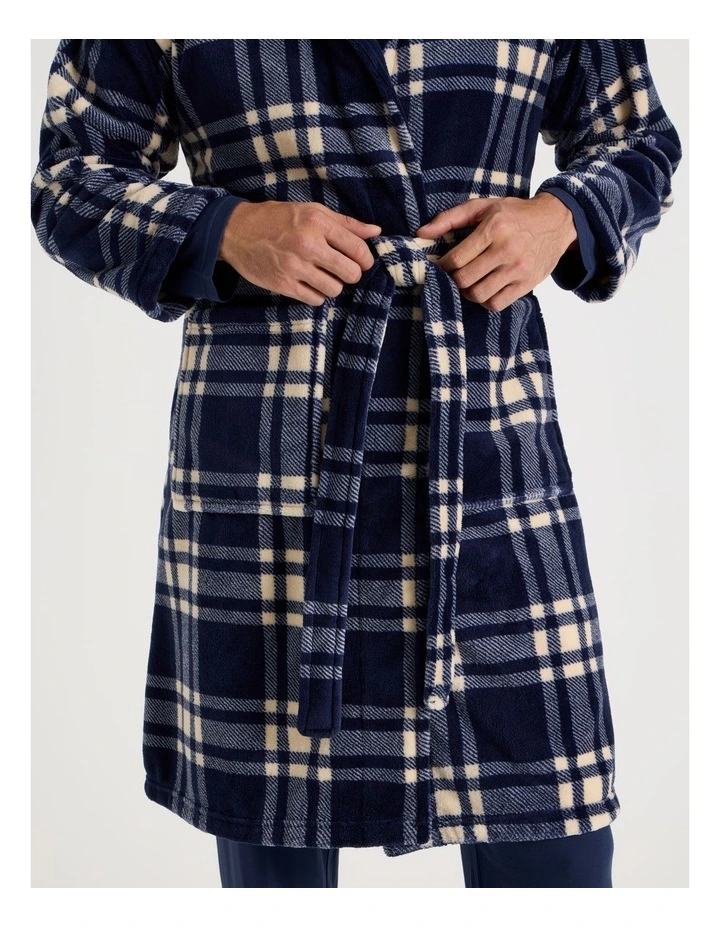 Hooded Robe in Navy Check image 7