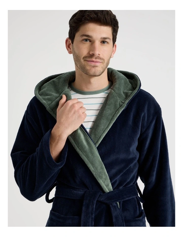 Hooded Robe in Navy image 2