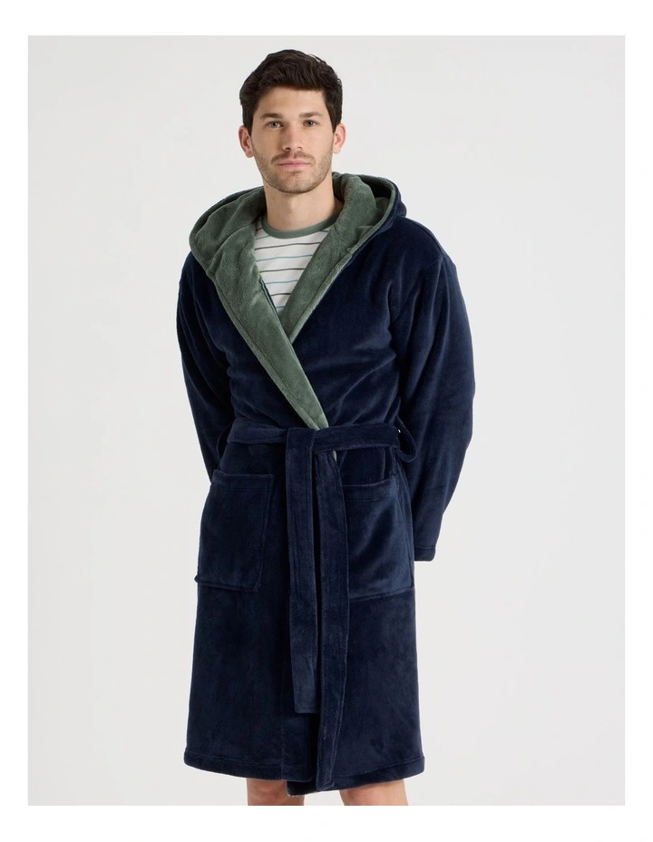 Hooded Robe in Navy image 3