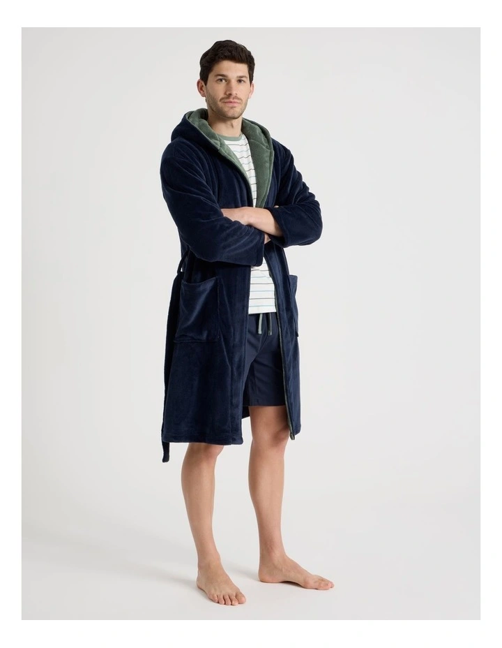 Hooded Robe in Navy image 5