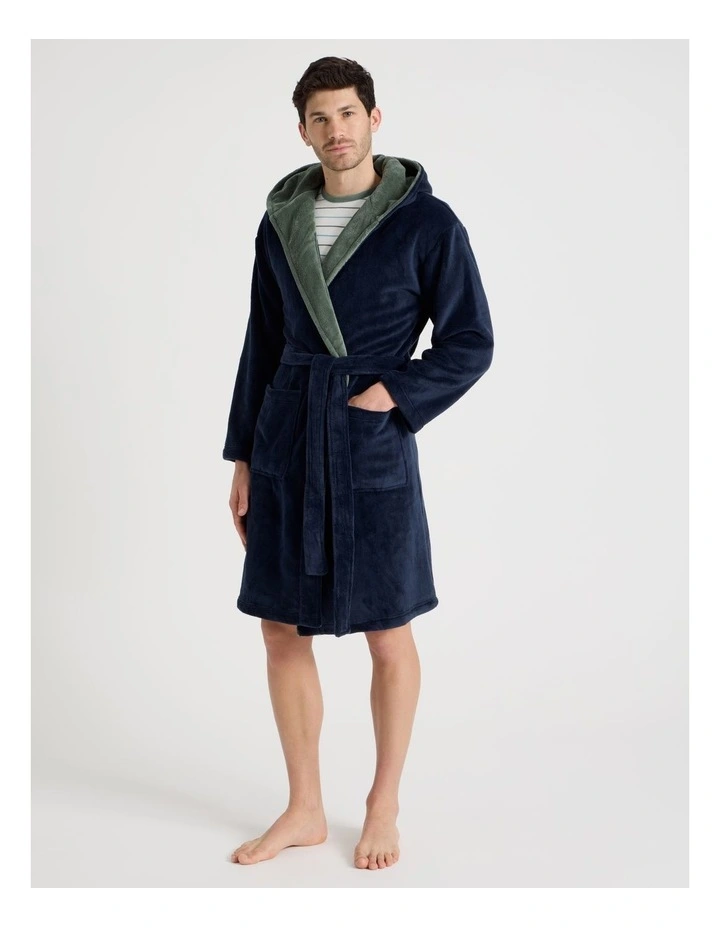 Hooded Robe in Navy image 7