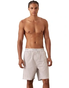 Cotton Poplin Sleep Short in Plush Monogram Ash