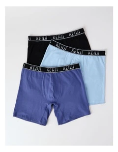 3 Pack Long Leg Plain Trunks in Stormy Skies