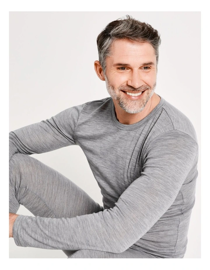 Merino Wool Blend Thermal Long Sleeve Tee in Grey Marle image 1