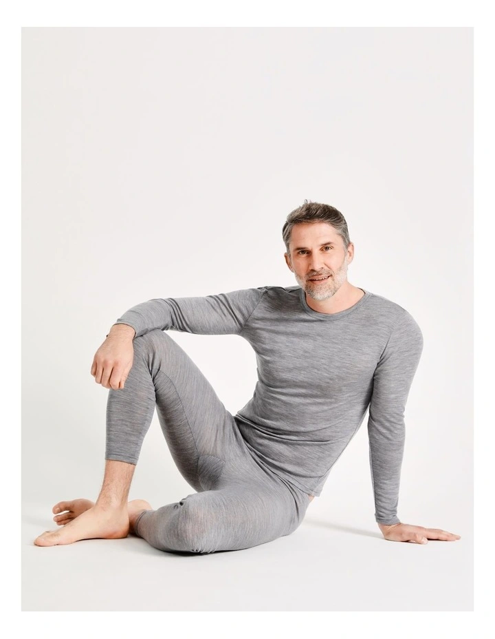 Merino Wool Blend Thermal Long Sleeve Tee in Grey Marle image 3