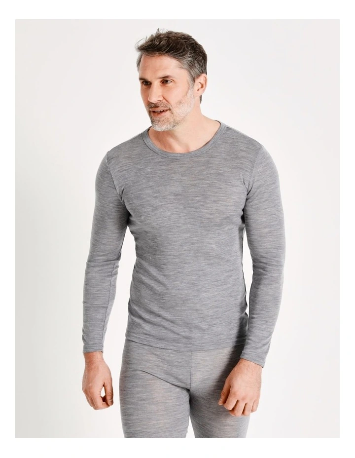 Merino Wool Blend Thermal Long Sleeve Tee in Grey Marle image 4