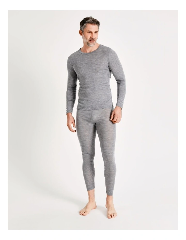 Merino Wool Blend Thermal Long Sleeve Tee in Grey Marle image 6