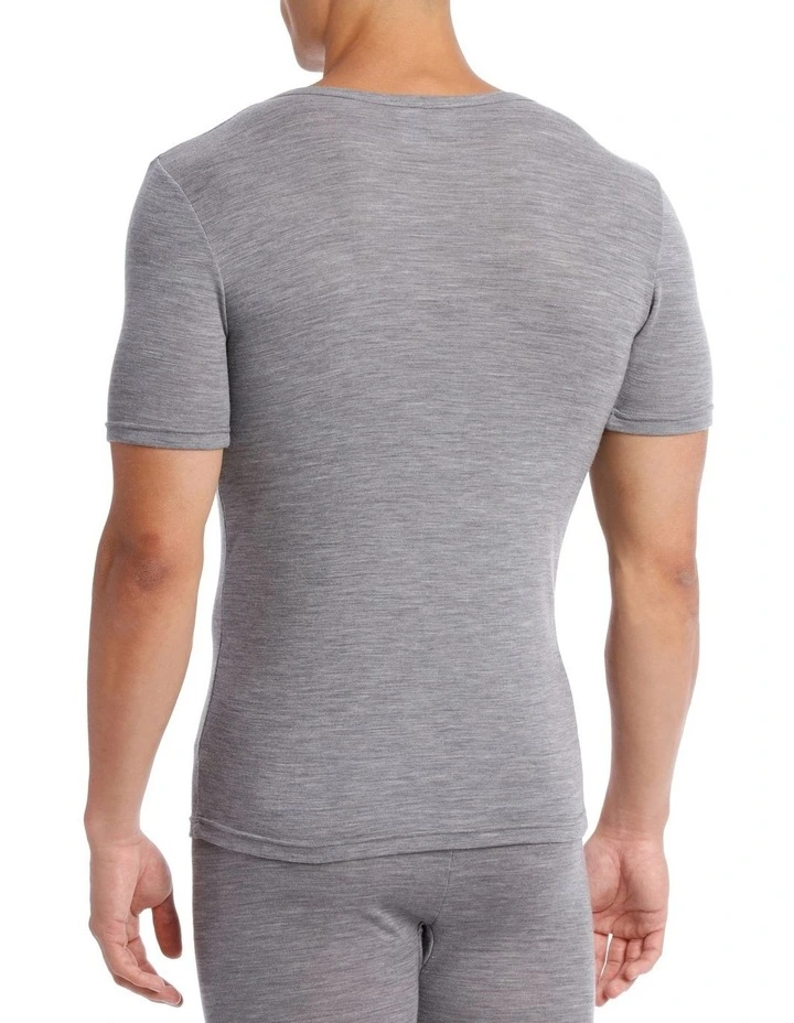 Merino Wool Blend Short Sleeve Top in Grey Marle image 2