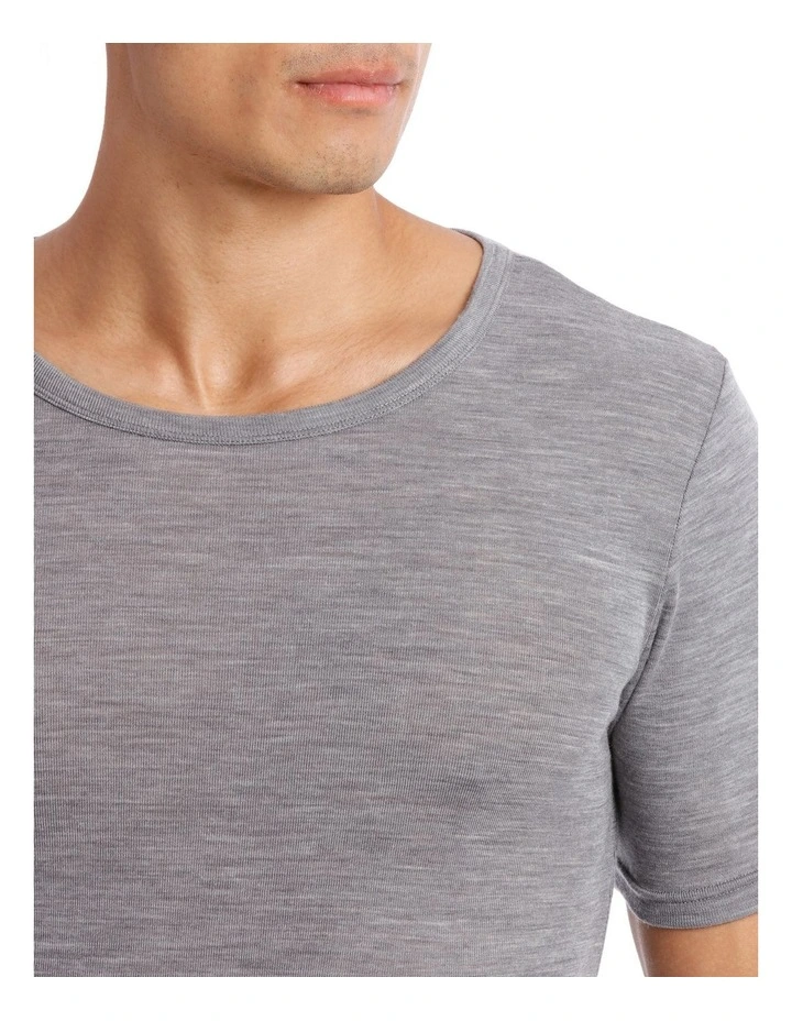 Merino Wool Blend Short Sleeve Top in Grey Marle image 3