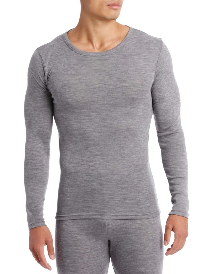 Merino Wool Blend Thermal Long Sleeve Tee in Grey image 1