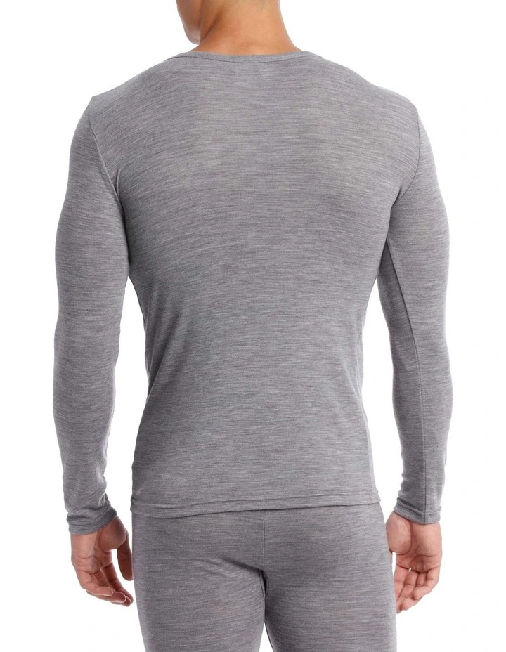 Merino Wool Blend Thermal Long Sleeve Tee in Grey image 2