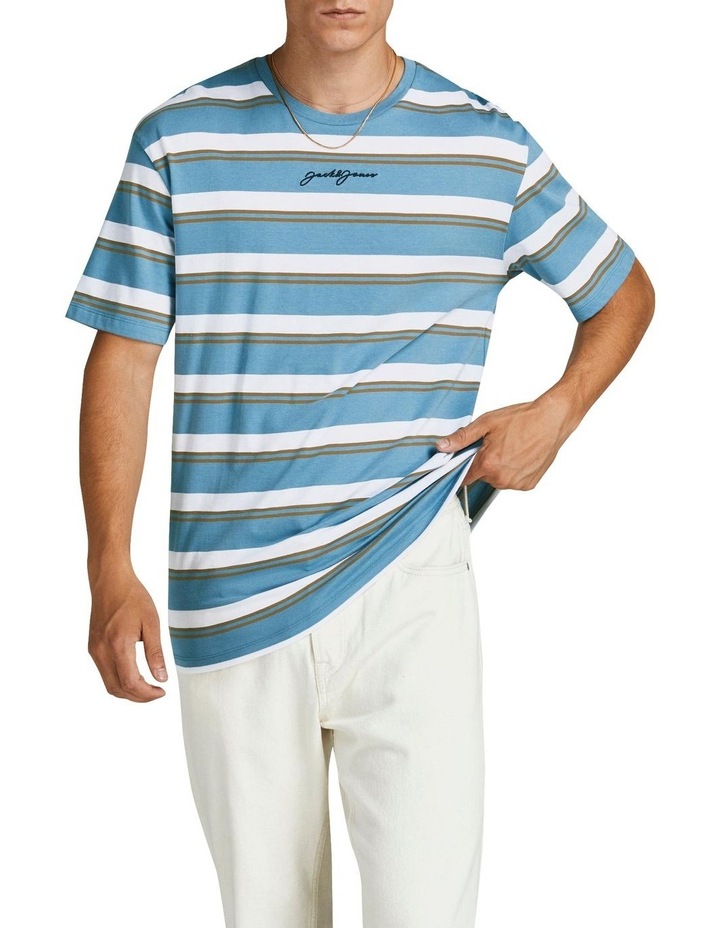 Tristan Stripe Crew Neck T-Shirt Blue Heaven