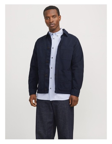 Derry Worker Long Sleeve Overshirt in Navy