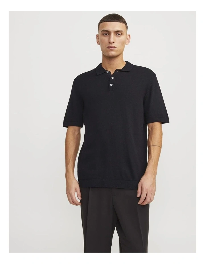 Jjeemil Knit Polo in Black image 1