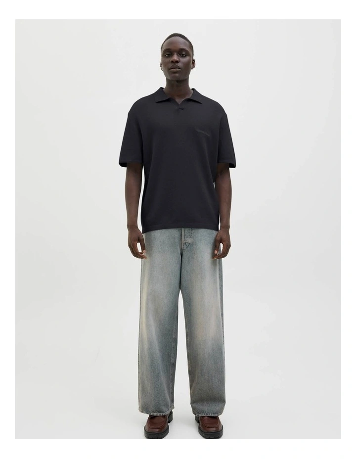 Norrebro Light Knit Short Sleeve Polo Shirt in Black image 1