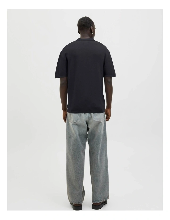 Norrebro Light Knit Short Sleeve Polo Shirt in Black image 2