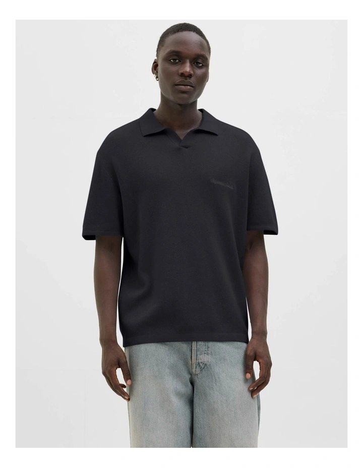 Norrebro Light Knit Short Sleeve Polo Shirt in Black image 3