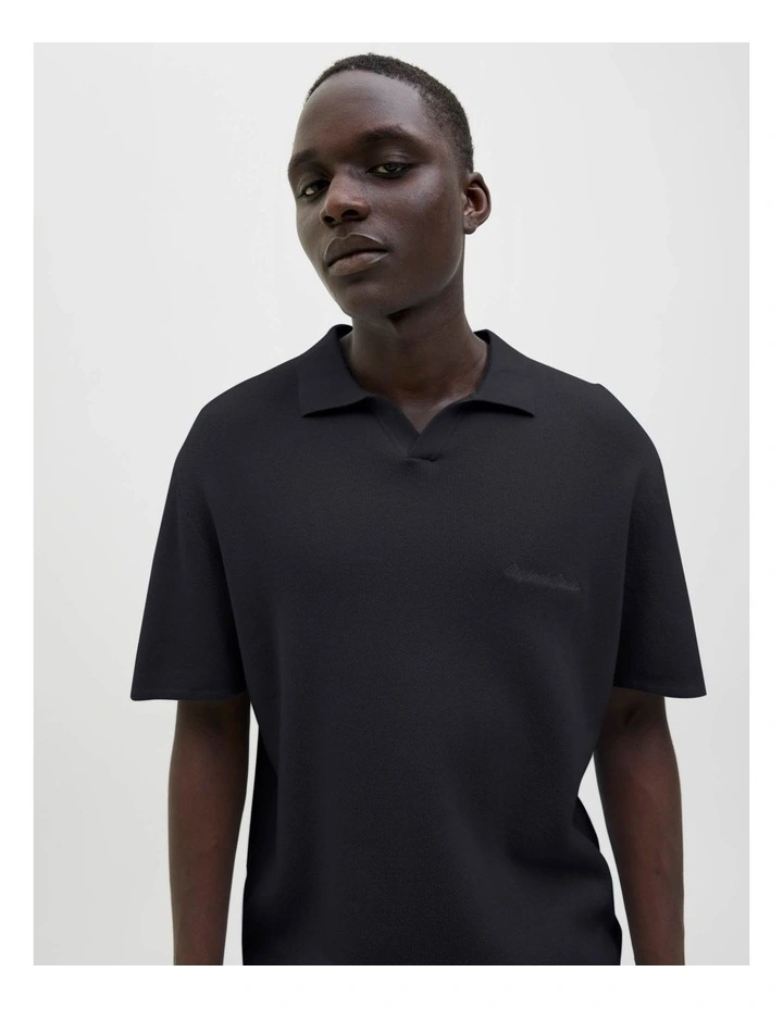 Norrebro Light Knit Short Sleeve Polo Shirt in Black image 4