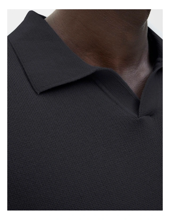 Norrebro Light Knit Short Sleeve Polo Shirt in Black image 6
