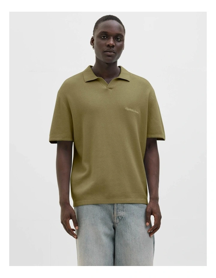 Norrebro Light Knit Short Sleeve Polo Shirt in Olive Drab image 3
