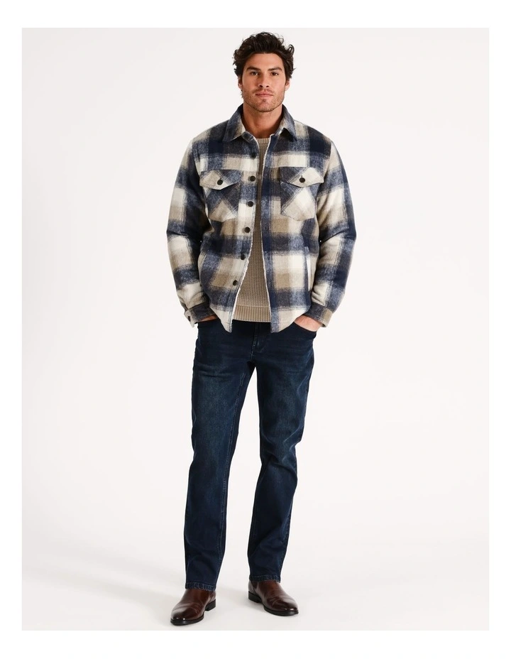 Sheepyard Check Sherpa Lined Long Sleeve Overshirt in Stone image 3