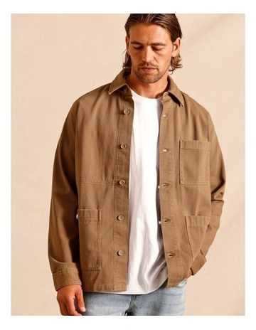 Orebro Washed Cotton Long Sleeve Overshirt in Sand