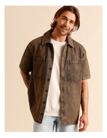 Ritz Oversized Denim Shirt in Brown