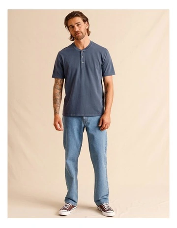 Essential Harley Short Sleeve Henley Tee in Indigo