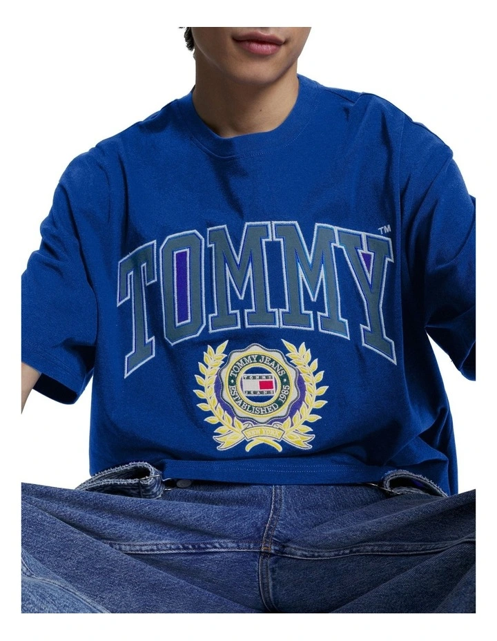 College Logo Oversized Fit T-Shirt in Blue image 3