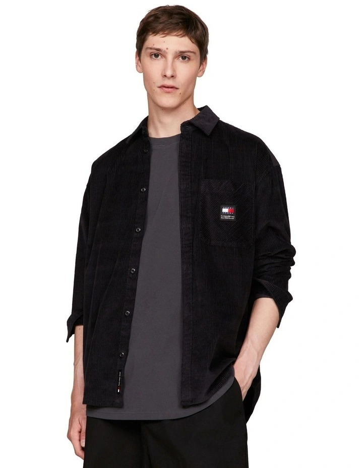 Chunky Corduroy Relaxed Fit Shirt in Black image 1