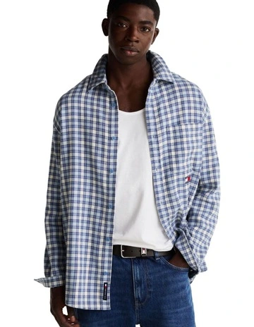 Relaxed Fit Check Flannel Shirt in Blue